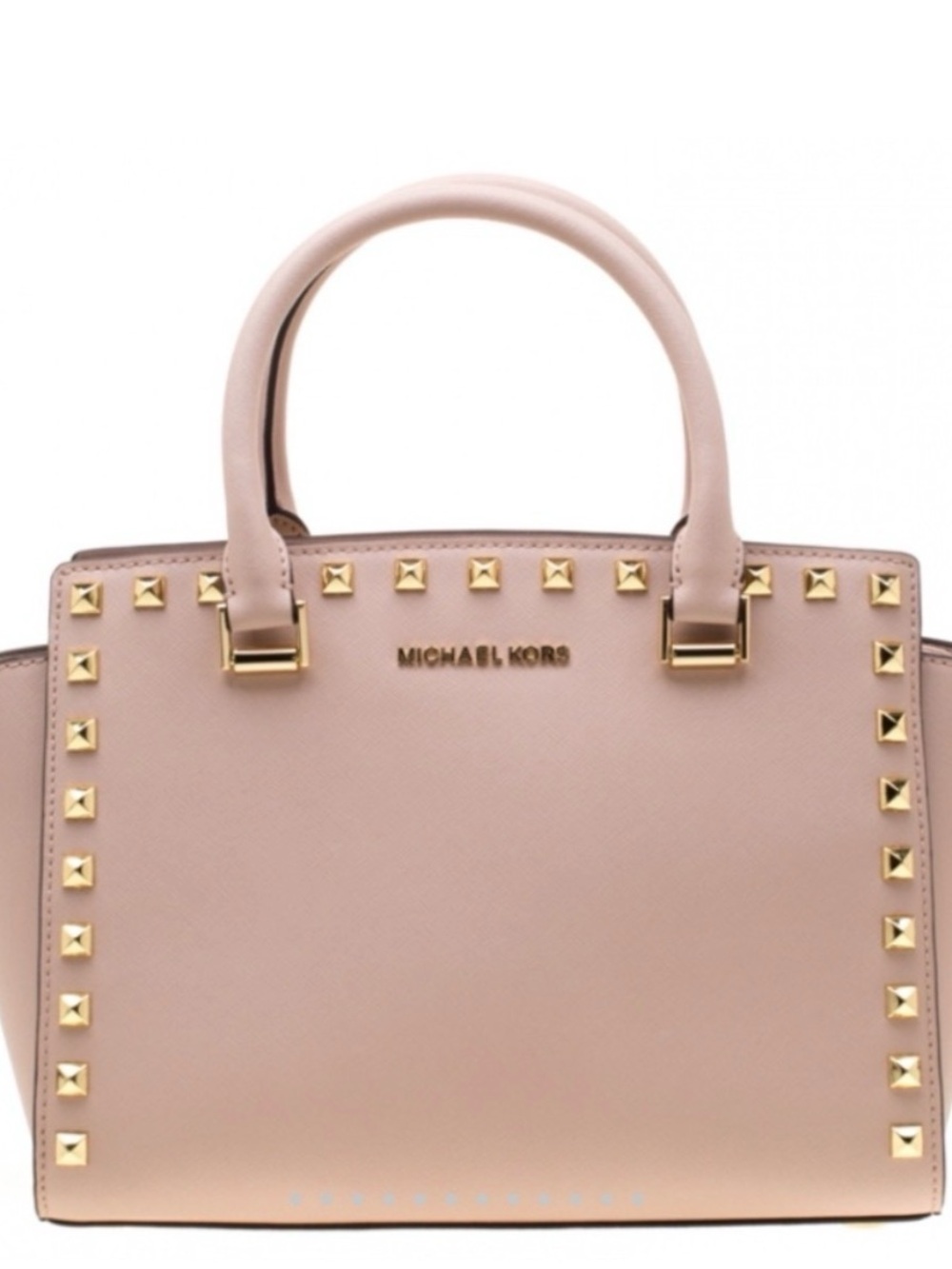 MICHEAL KORS Pink Studded Saffiano Leather Satchel w/wallet